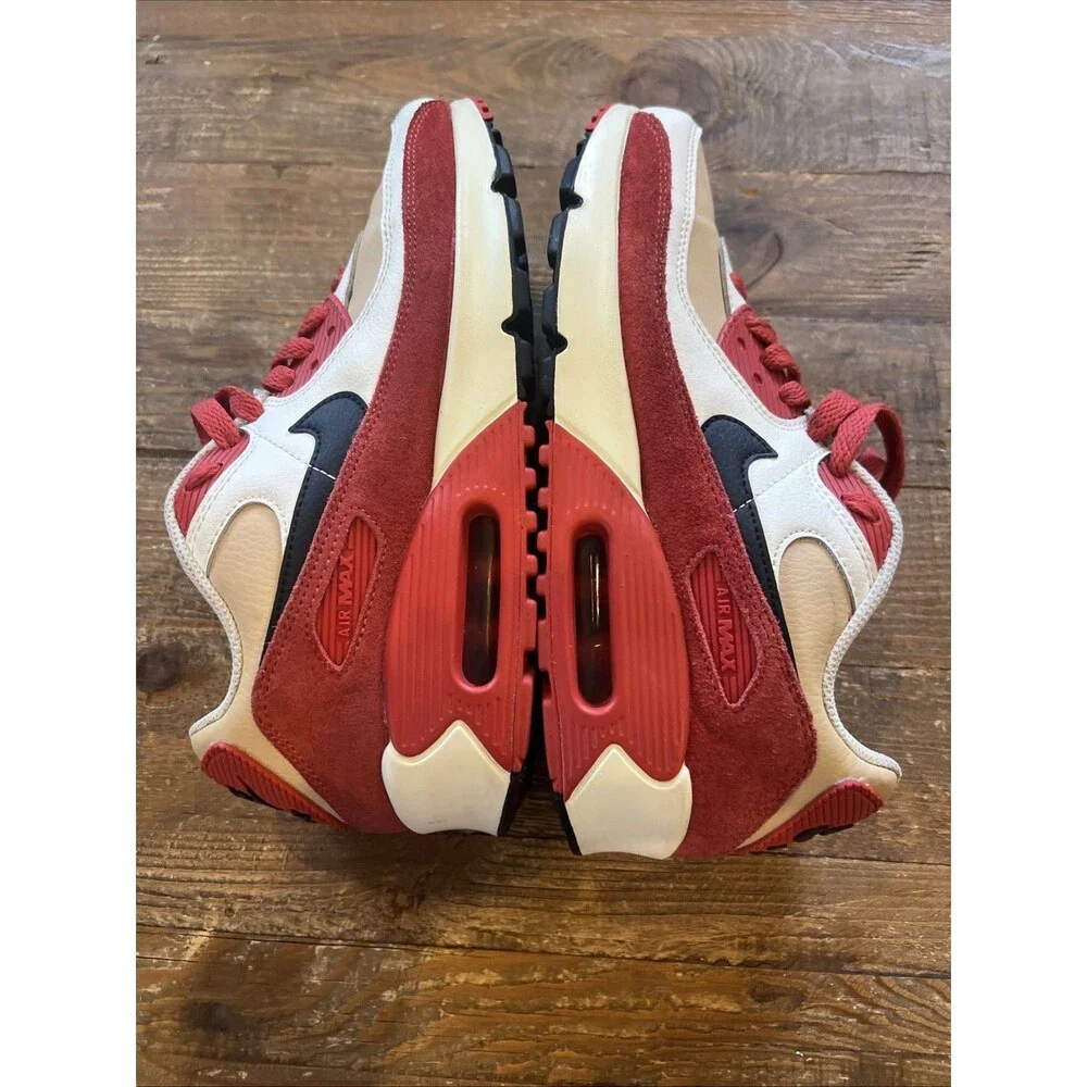 Nike Air Max 90 Leather Size 4.5 Y Youth Kids CD6864-200 Sesame Red Clay EUC